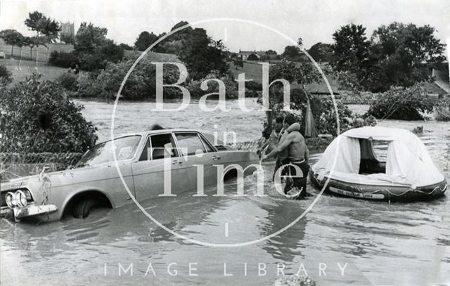 Floods in Memorial Park, Keynsham, Somerset 1968