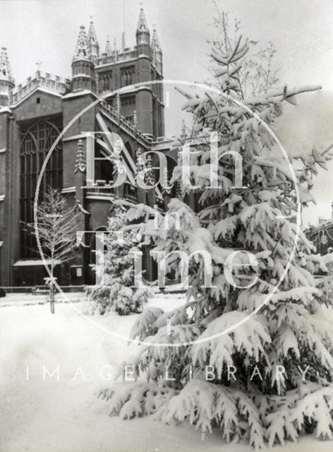 A winter wonderland outside Bath Abbey 1981