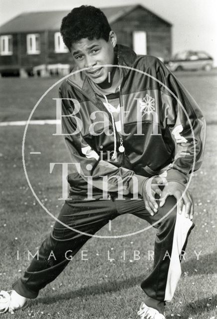 A young Bath Bullet - Jason Gardener warming up 1989