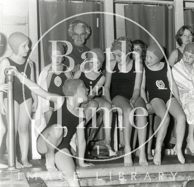 Testing the water at Beau Street Baths, Bath c.1960