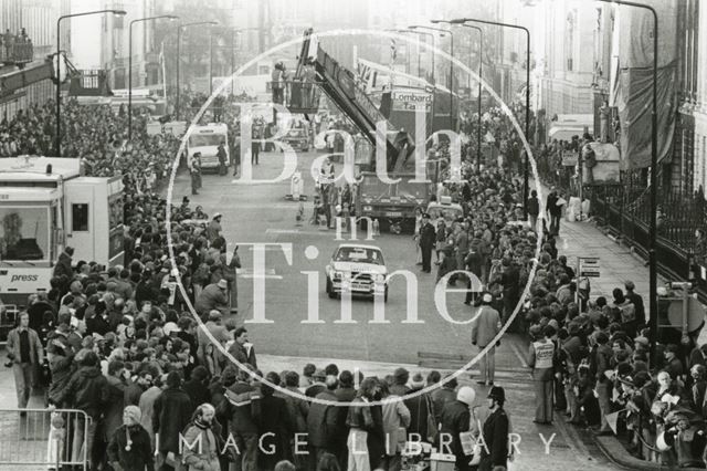 The start of the Lombard R.A.C. Rally, Great Pulteney Street, Bath 1976