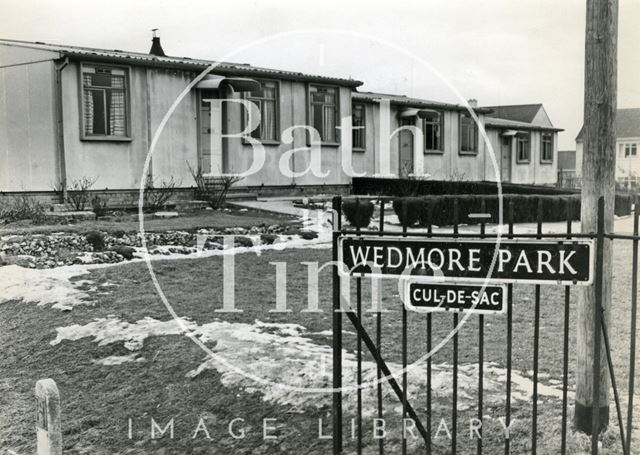 Prefabs in the snow at Wedmore Park, Bath 1960s