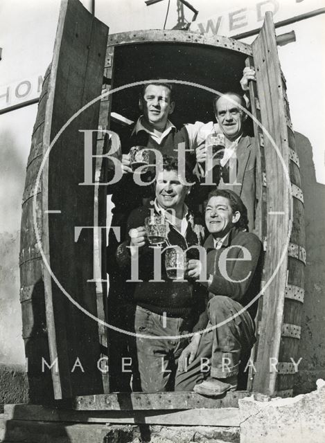 Novelty barrel doorway at the George & Dragon, Batheaston c.1960