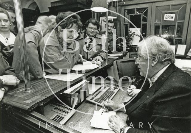 Peter Ustinov signing copies of his autobiography at the Theatre Royal, Bath 1989