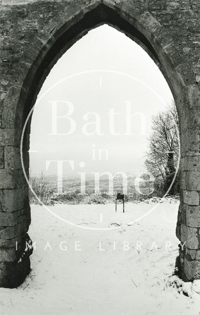 View through Sham Castle, Bath in the snow 1990