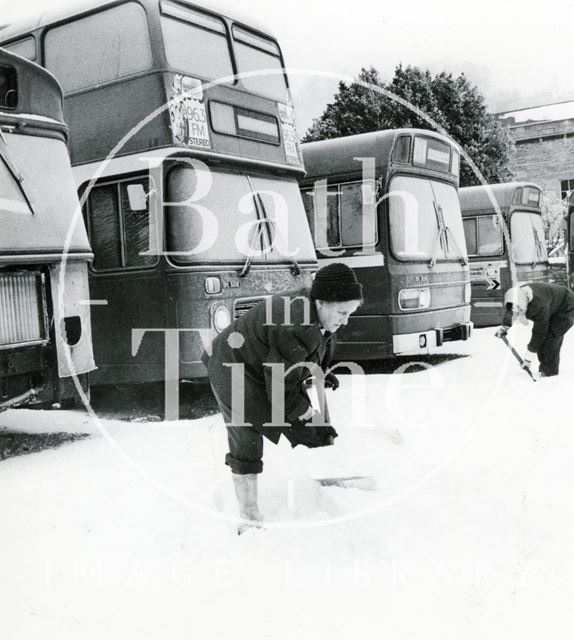 Clearing the snow at the bus station, Bath 1982