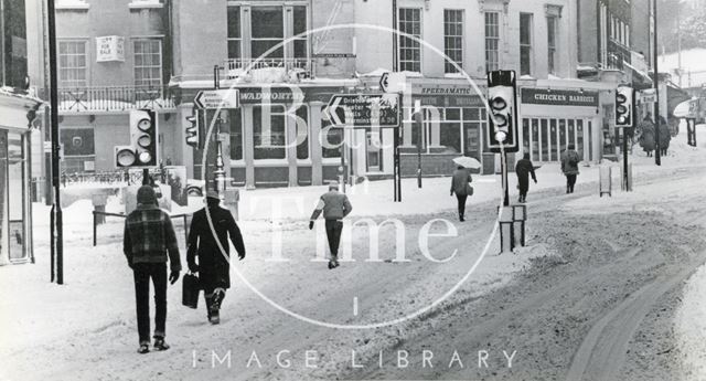 Walking to work in the snow, Bath 1982