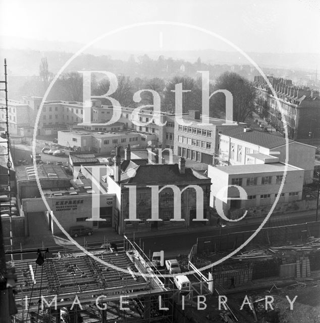 View from a tower crane of Green Park Road, Bath 1964