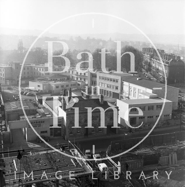 View from a tower crane of Green Park Road, Bath 1964