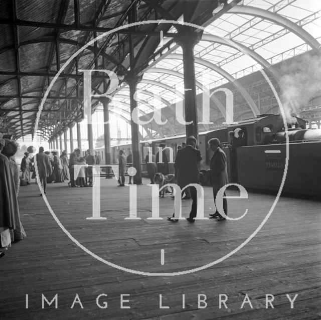 A scene is recreated on the platform at Green Park Station, Bath c.1960