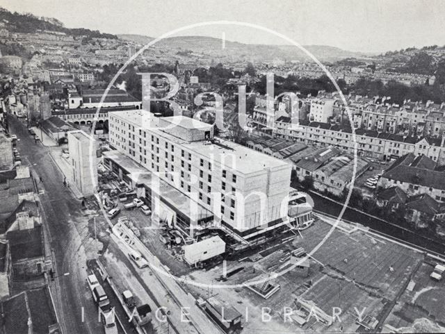 Aerial view of the Beaufort (Hilton) Hotel, Walcot Street, Bath 1972