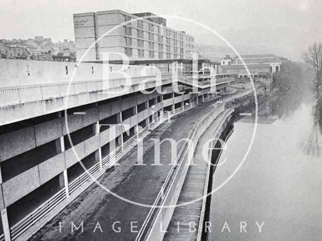 The river facing side of the Walcot Street Car Park, Bath 1976