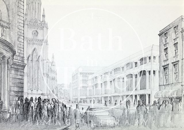 Artist's impression of the proposed new library building on the Podium Site, Bath 1976