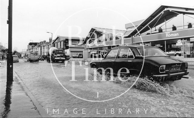 Lower Bristol Road, Bath in flood 1990