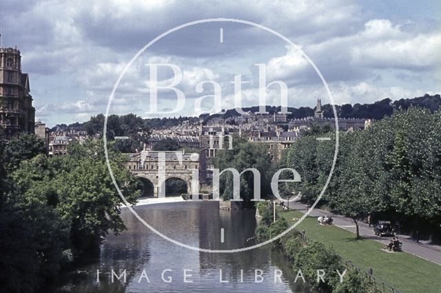 View of Pulteney Bridge from North Parade Bridge, Bath 1965