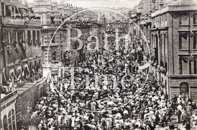 Loyal citizens in Milsom Street after the Procession, Bath 1909