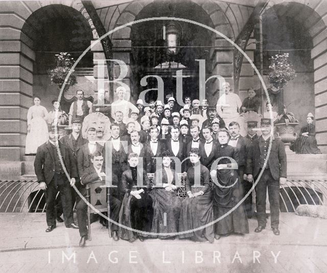 Staff outside the Grand Pump Room Hotel, Bath c.1887