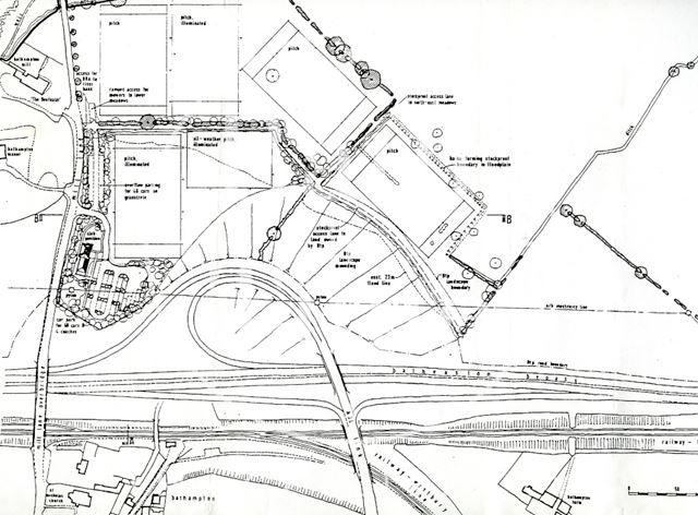 Plan of the proposed A46/A36 link road junction and rugby training ground development, Bath 1989