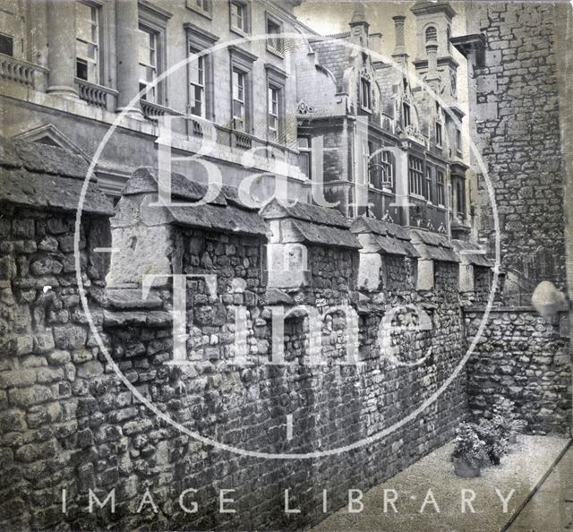 The reconstructed city wall, Upper Borough Walls, Bath 1971