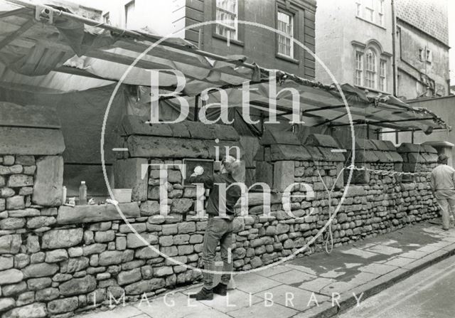 Repointing the city wall, Upper Borough Walls, Bath 1989