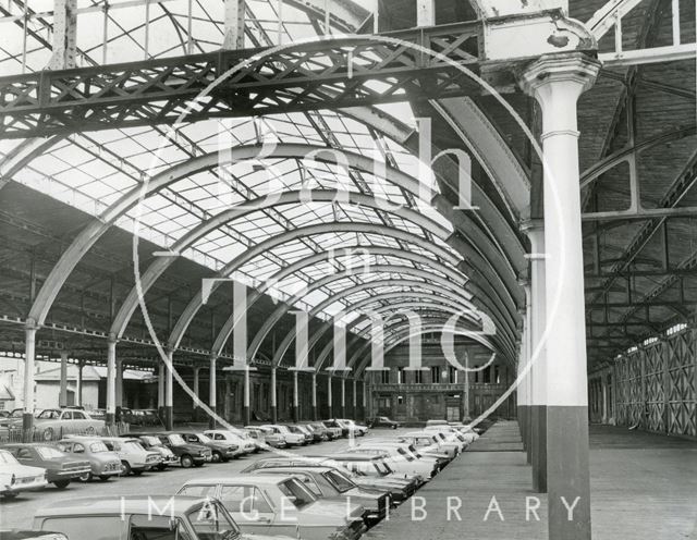 The canopy at Green Park Station, Bath used as a car park 1980