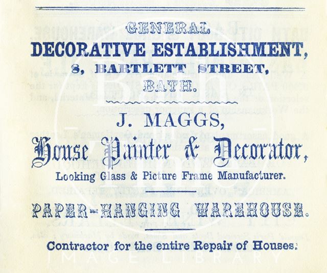 Trade Advertisement for J. Maggs, House Painter & Decorator, Bath 1858