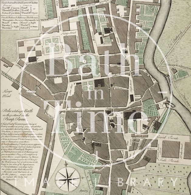 A New and Correct Plan of the City of Bath and Places Adjacent c.1770 - detail