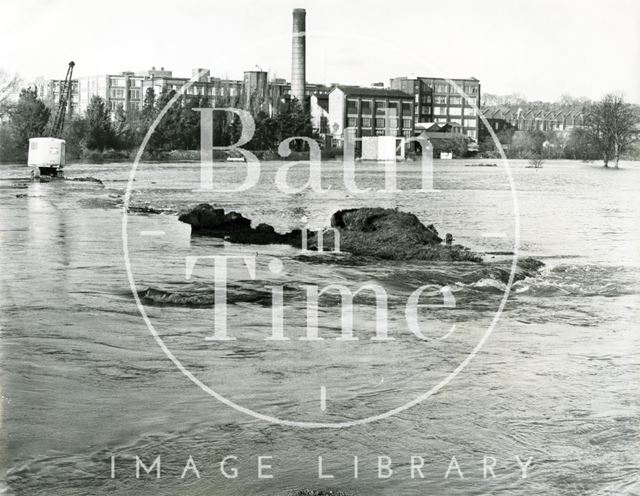 The flooded flood plain in Keynsham, Somerset c.1968