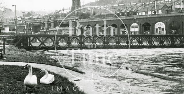 Floods on the Avon at Broad Quay, Bath c.1963