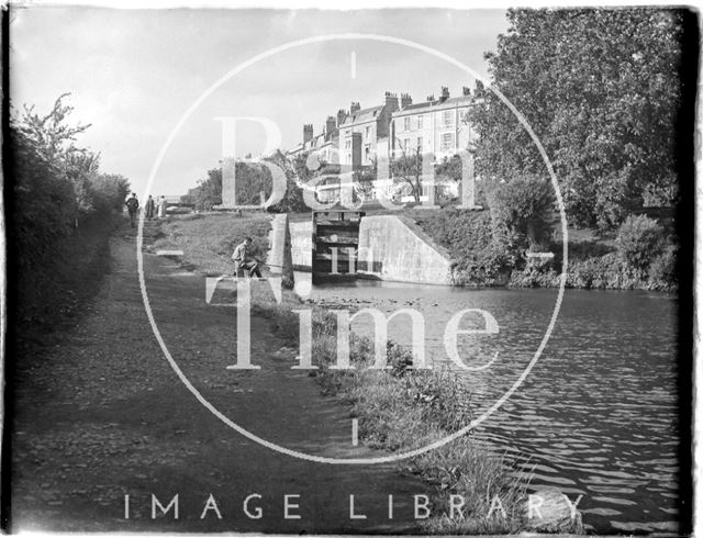 Fishing on the Kennet and Avon Canal with Sydney Buildings behind, Bath, 1954