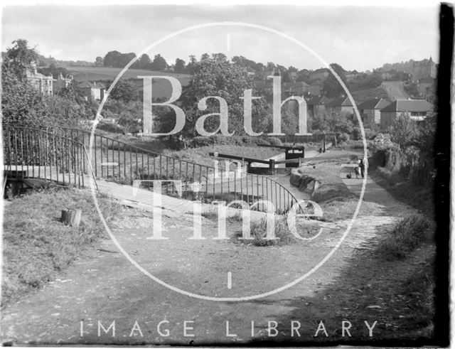 View looking towards Widcombe of the locks on the Kennet and Avon Canal, Bath 1954