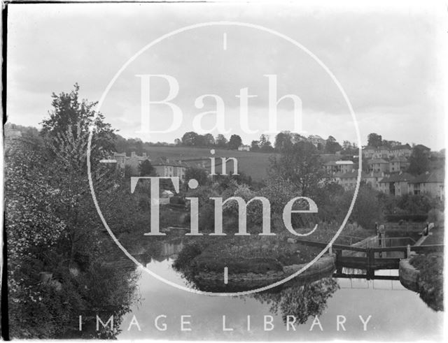 View looking towards Widcombe of the locks and pound on the Kennet and Avon Canal, Bath 1954