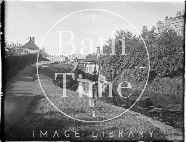 The Kennet and Avon Canal and lock with Sydney Buildings, Bath 1954