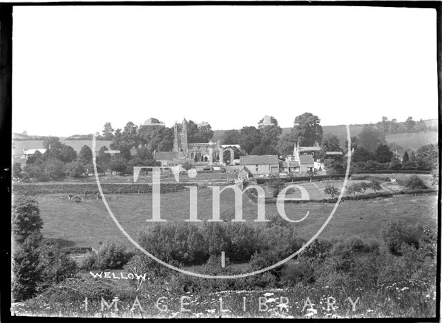 View across the fields to the church at Wellow c.1910s