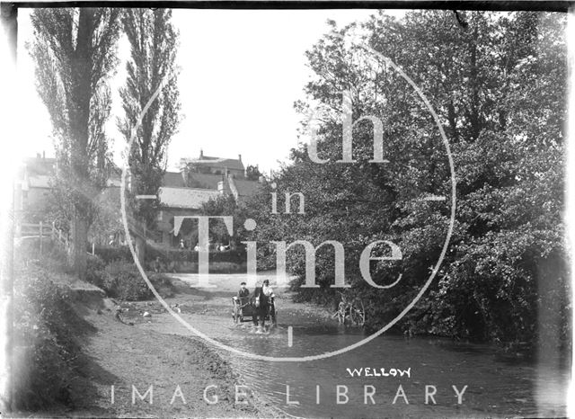 Horse and cart crossing the ford, Wellow c.1904