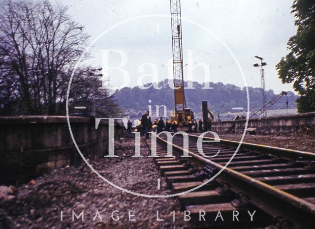 Laying the track on the new Pulteney Road rail bridge, 1975