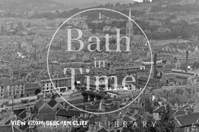 View of Bath from Beechen Cliff. Detail of Broad Quay and Southgate c.1930