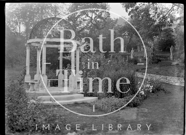 Temple and statues in the grounds of Widcombe Manor c.1920s