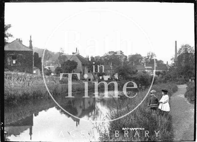 Two children beside the Kennet and Avon Canal, Bathampton c.1934