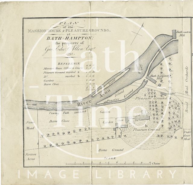 Plan of the Mansion House and Pleasure Grounds at Bathampton of the property of George Edward Allen Esq. 1794