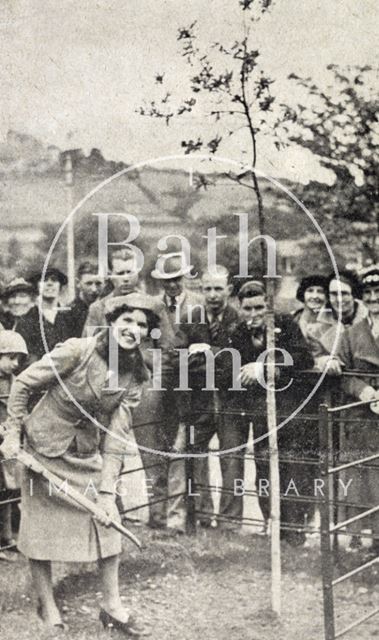 Miss Marjorie Havers plants a memorial oak after the opening of Alice Park at Lambridge June 1938