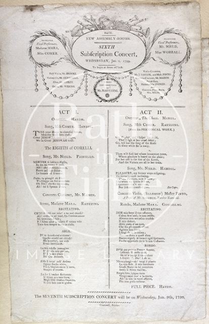 Programme for the sixth subscription concert Wed Jan 2nd 1799 at the New Assembly Rooms