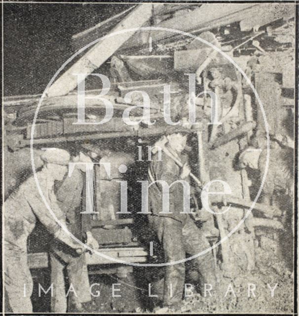 The breakdown gang at work at the Bath Railway Disaster site, 20 November 1929