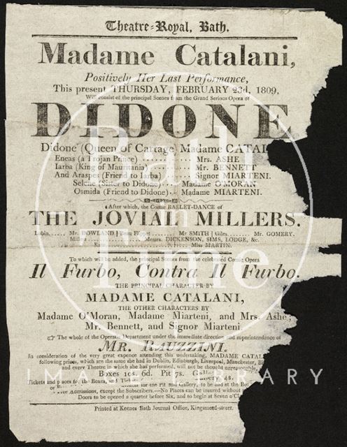 Playbill for The Opera Didone, 1809