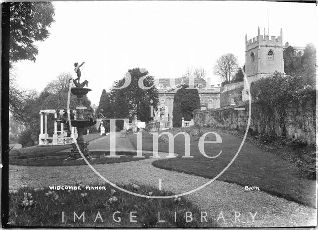 Widcombe Manor, gardens and fountain, Bath 1921