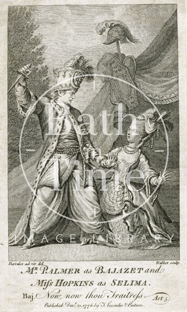 John Palmer Jr. (c.1742-1798), actor as Bajazet and Miss Hopkins as Selima 1776