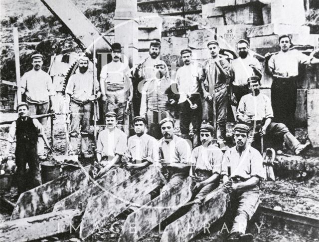 Quarrymen and their tools line up for this group portrait c.1900?