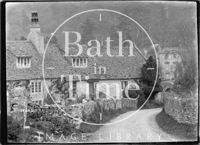 Cottages at Iford, Wiltshire with the manor in the background c.1920