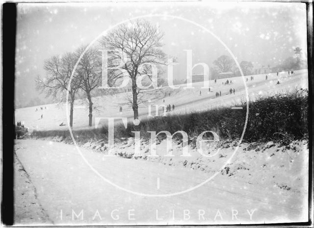 Tobogganing in the fields behind Sydney Buildings, Bath c.1920