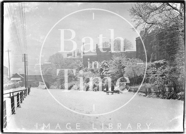 The frozen Kennet and Avon Canal, Sydney Buildings, Bathwick, Bath c.1920